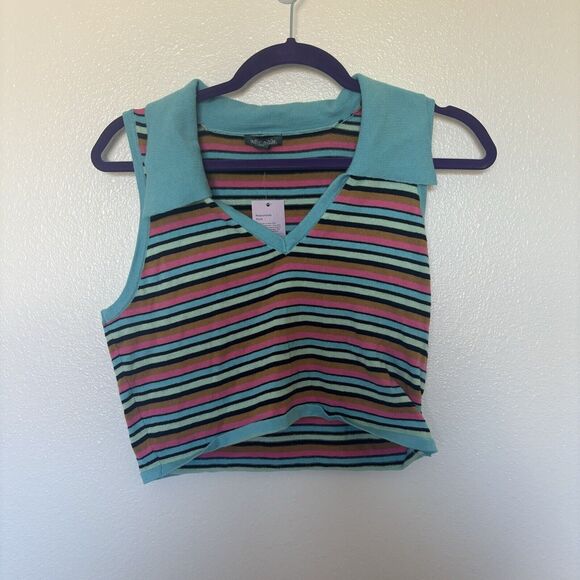 wild fable Tops - Women's Cropped Jacquard Polo Sweater Tank Top - Wild Fable Striped L